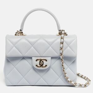 Chanel Blue Quilted Caviar Leather Mini Retro Twist Top Handle Bag